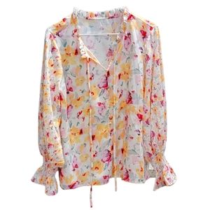 Festive Floral Button up long sleeve blouse